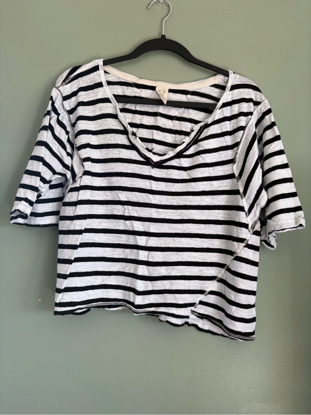 We The Free Black & White Striped V-Neck Tee